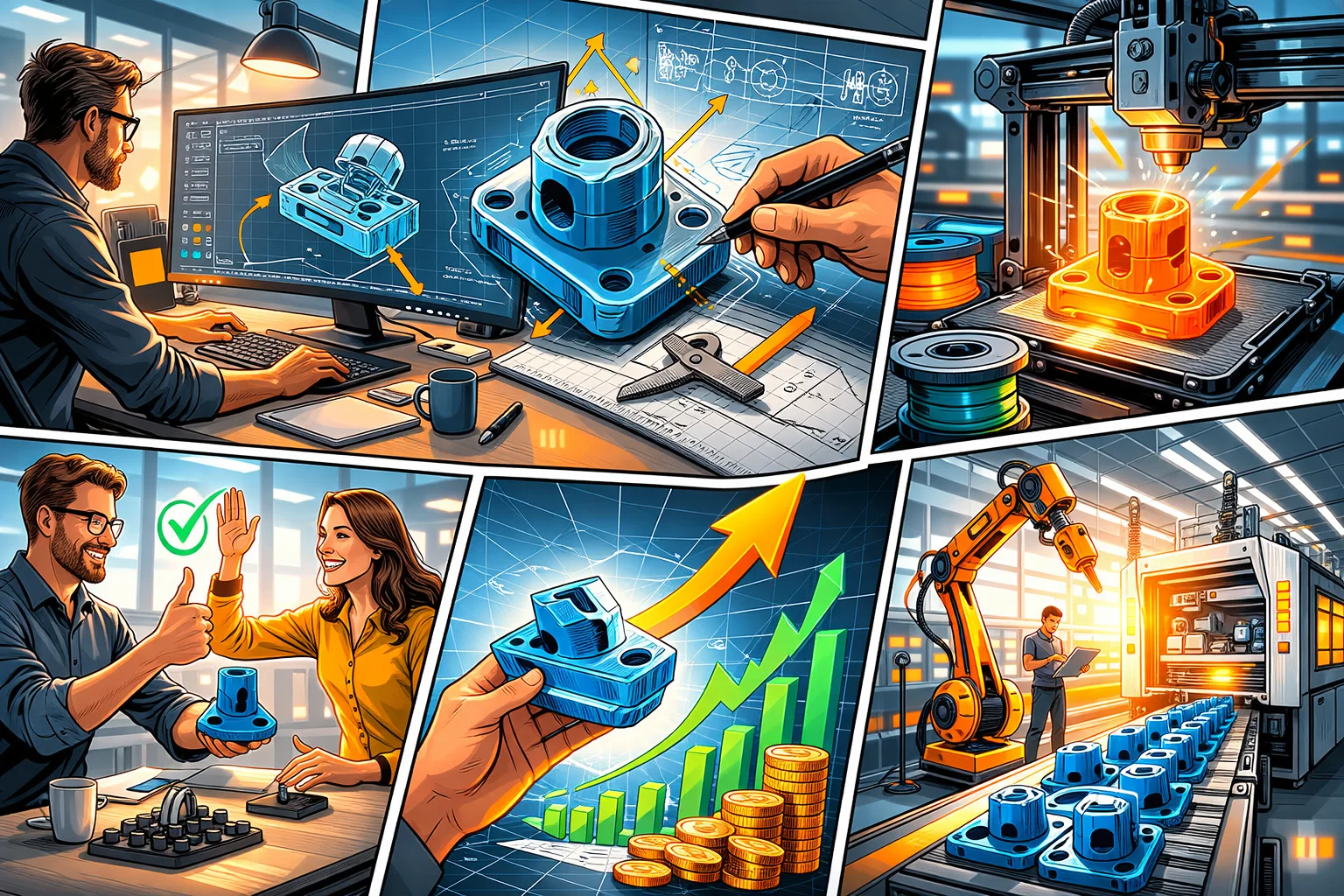 3D CAD modellering og 3D print proces fra digital design til industriel produktion der reducerer 3D print pris gennem optimeret geometri og effektiv produktion